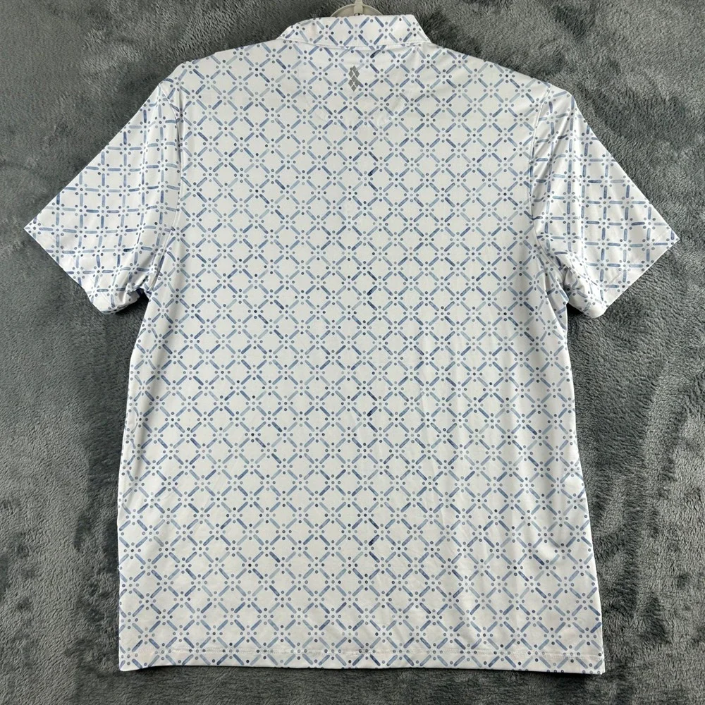 7 Diamonds Marbella Mens Large Blue White Geometric 4-Way Stretch Golf Polo - Picture 6 of 9
